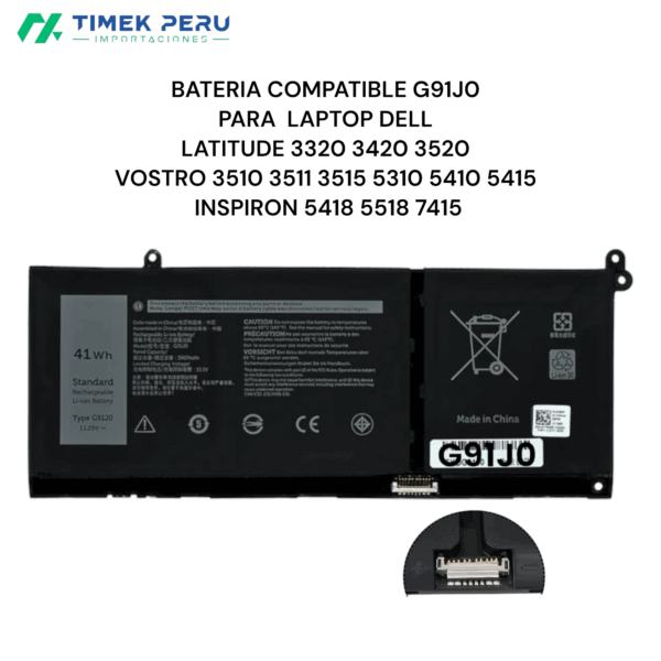 BATERIA G91J0 PARA LAPTOP DELL 15 3511 3515 3320 3520 3420 5510 5410 3510 3515 - TIMEK