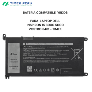 BATERIA COMPATIBLE YRDD6 PARA LAPTOP DELL 5481,5482, 5485, 5491 - TIMEK