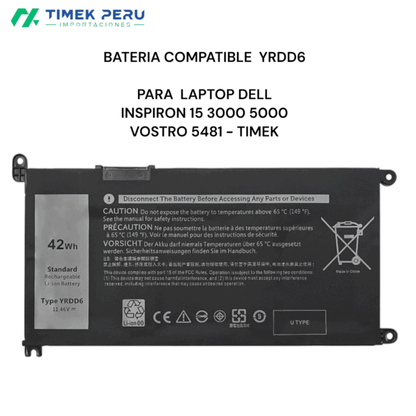 BATERIA COMPATIBLE YRDD6 PARA LAPTOP DELL 5481,5482, 5485, 5491 - TIMEK